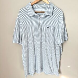 Men's Light Blue & White Striped Vineyard Vines Polo Shirt